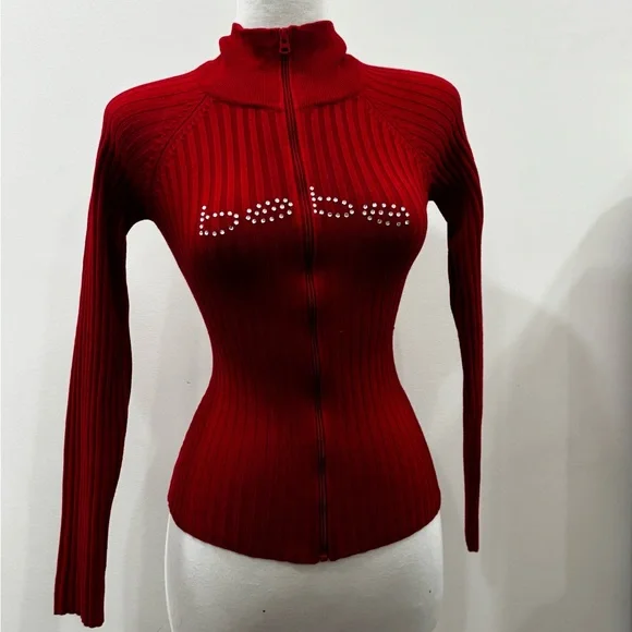 Vintage Bebe Crimson Ribbed Zip-Up Top - Picture 3 of 5